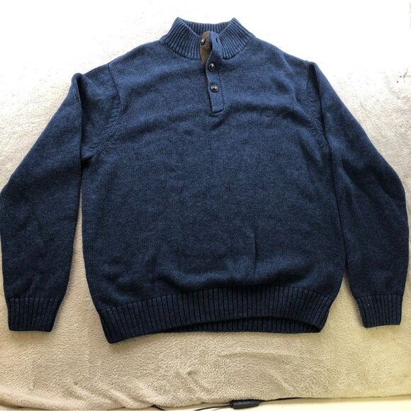 Chaps Mens Sweater Size XL Long Sleeve High Neck Henley Long Sleeve Blue Knit - Picture 12 of 13